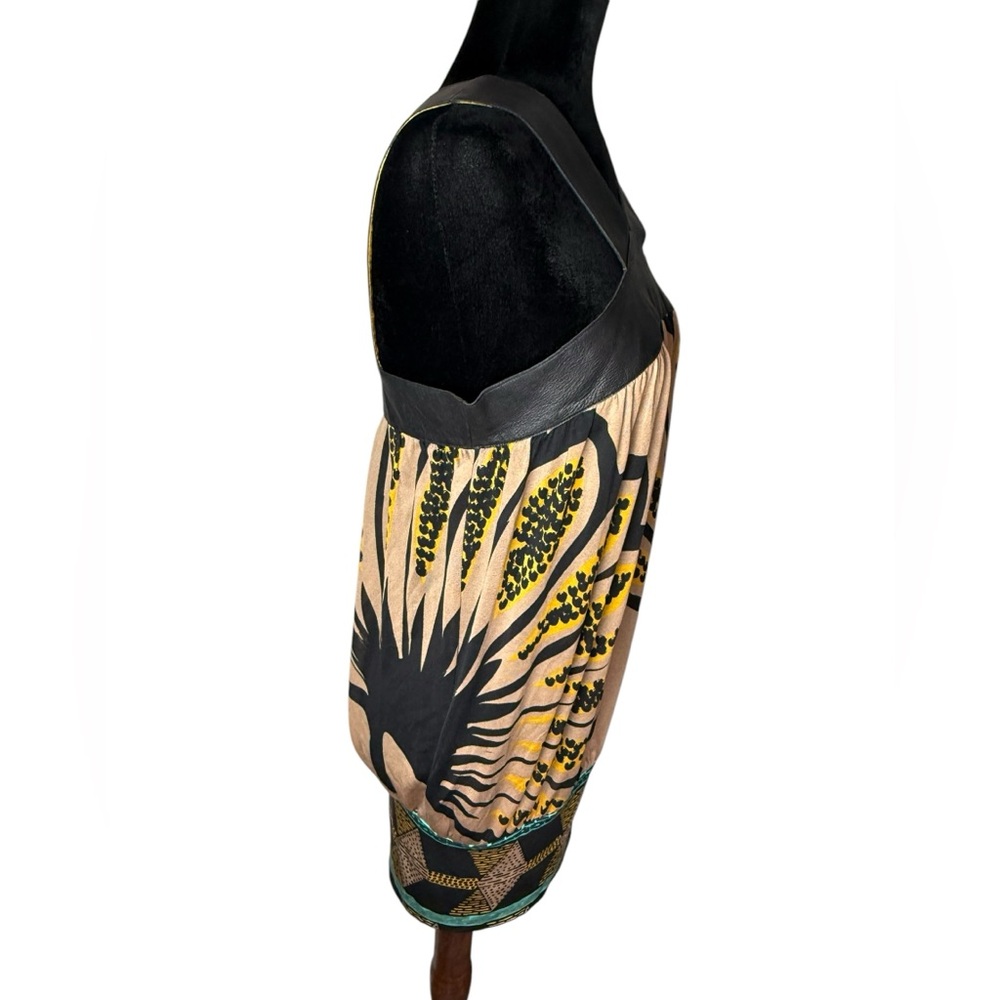 Marciano Silk and Leather halter Floral Black and Tan Dress - Picture 4 of 13